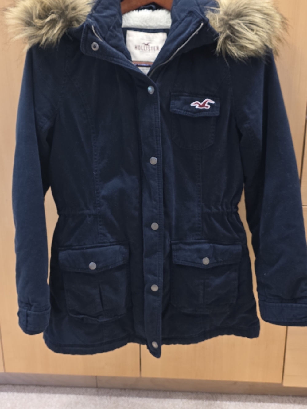 Hollister Navy Utility Parka with Faux-Fur Hood Trim
